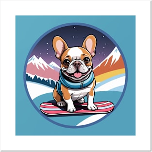 Retro Snowboarding French Bulldog Posters and Art